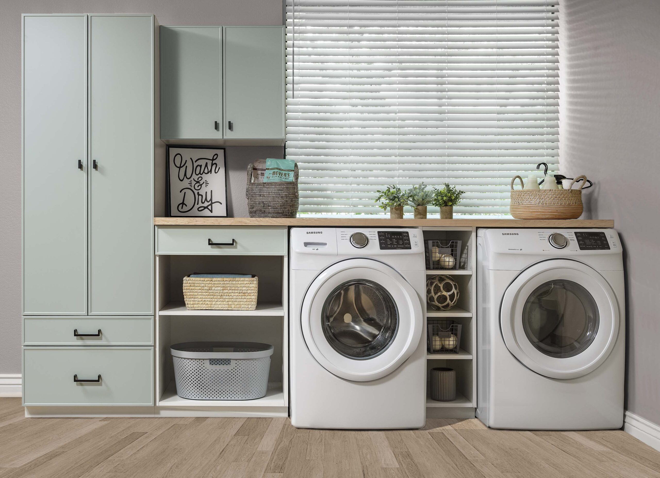 White slim shaker laundry room